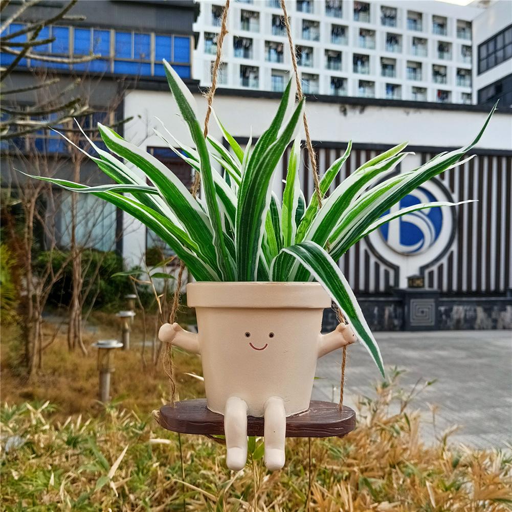 Hängender Hängematten-Pflanztopf, Kunstharz, Schaukel, Lächelndes Gesicht, Pflanzgefäß, kreative süße Pflanze, Sukkulenten-Töpfe für Pflanzen im Innen- und Außenbereich