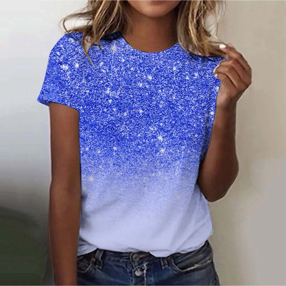 New Women's Street Trendy T-shirt Dreamy Star 3D Printed Short Sleeve Versatile Daily Casual Loose Round Neck Top Women's Wear