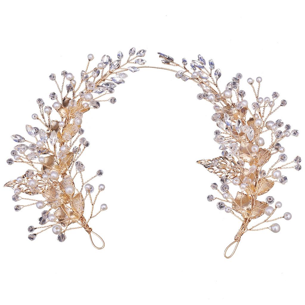 Alloy Leaf Shape Pearl Hair Accessory Headband Handmade Hair Pin for Women Bridal Party Wedding Hairstyle Decoration