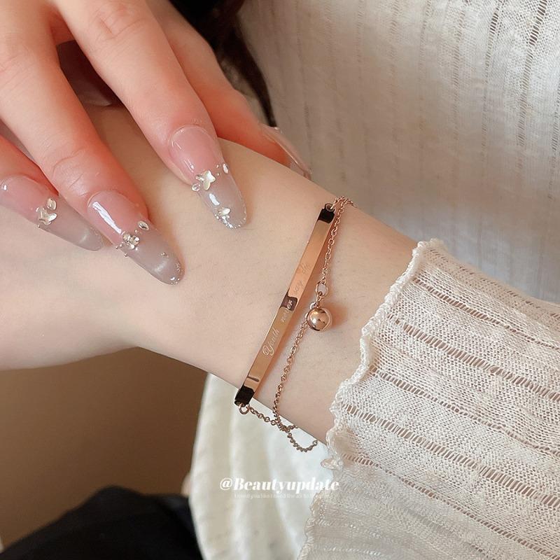 Stainless steel double-layer letter fashion bracelet niche minimalist temperament bracelet light luxury high-end jewelry