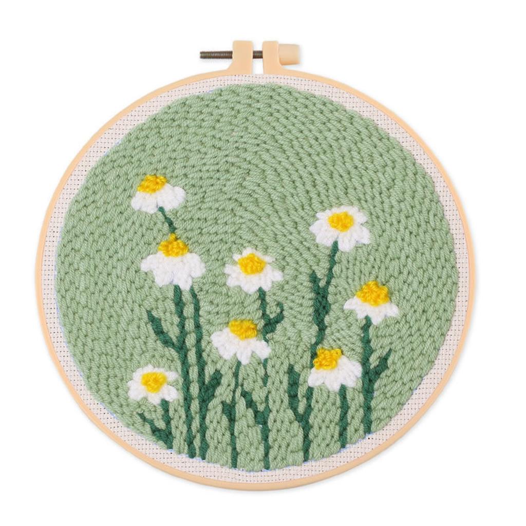 Flower Punching Needle Embroidery Set with Pattern Instruction Hoop Yarn Needle for Adult Beginner Punching Needle Set