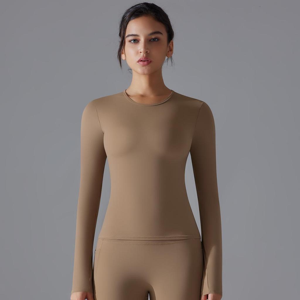 Women's Double-Sided Brushed Long-Sleeve High-Elastic Sports T-Shirt