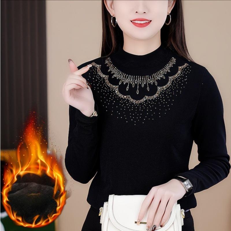Spring Fashionable Slim-fitting Base Shirt Black Half-high Neck Versatile Top Temperament Solid Color Long-sleeved T-shirt