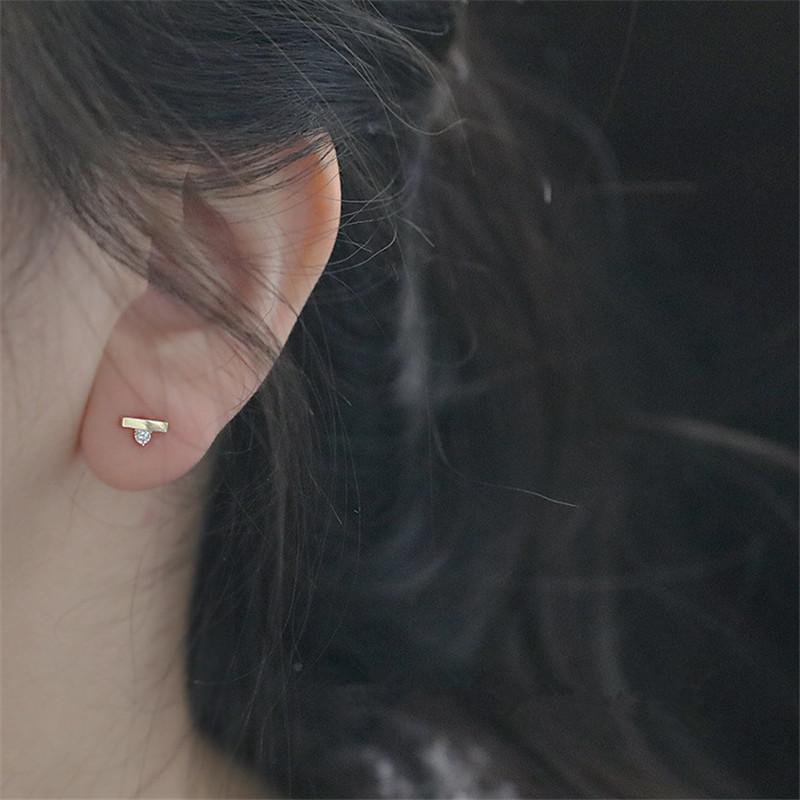 925 Sterling Silver French Simple Word Shiny Zircon Stud Earrings Women Classic Party 14k Gold Plating Jewelry Gift