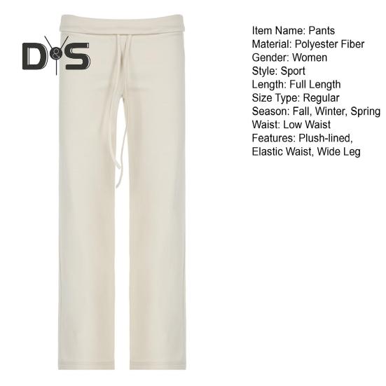 Women Fall Winter Pants Low Waist Butt-lifted Sport Trousers Drawstring Elastic Waist Solid Color Yoga Sweatpants Winter Plush-lined Wide Leg