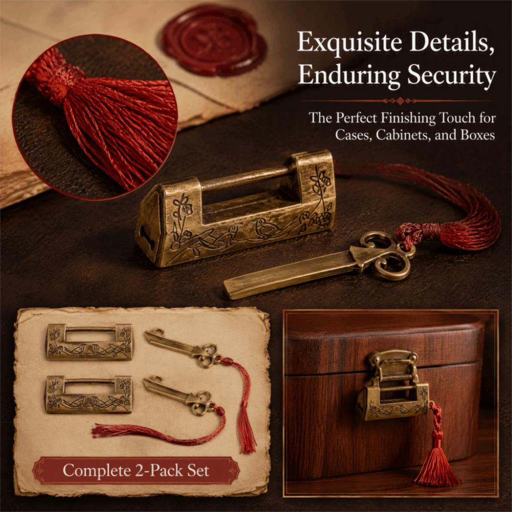 4pcs Bronze Finish Traditional Padlock Mini Size Magpie Flowers Padlock Small Padlock  For Furniture