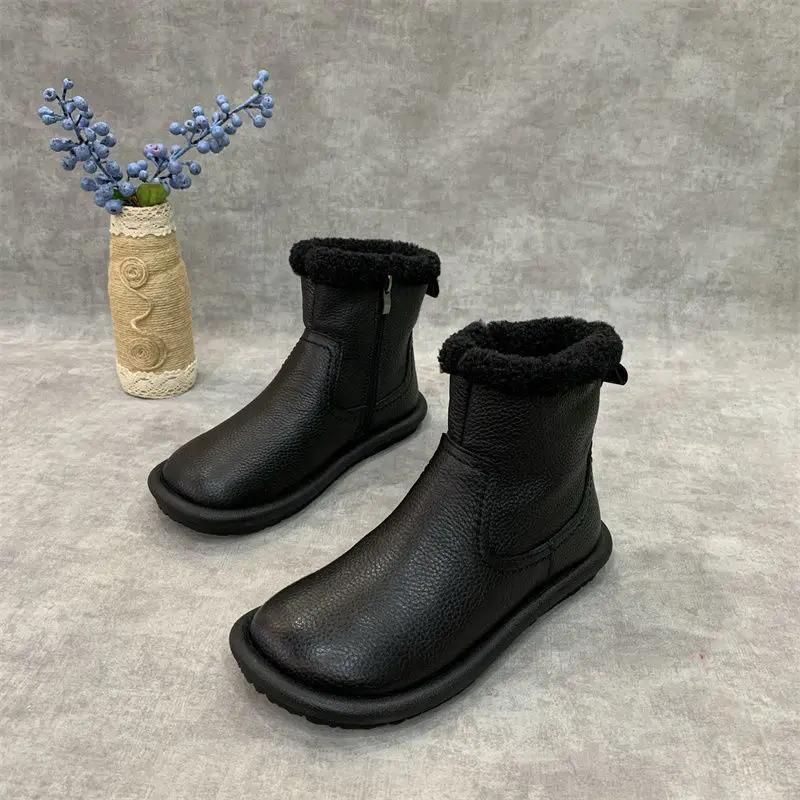 Woman Shoes Fur Ankle Round Toe Tabi Flat Booties Snow Boots for Women Leather Winter 2025 Novelty Lamb Furry Spring Autumn Goth