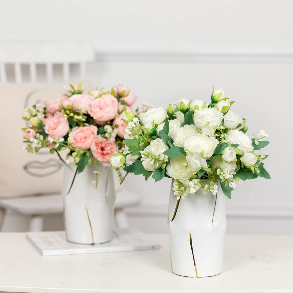 Floweroyal 4 Bunches Peony Artificial Flowers White Flowers Silk Peonies Bouquets for Wedding Party Table Centerpieces Floral Arrangement Home