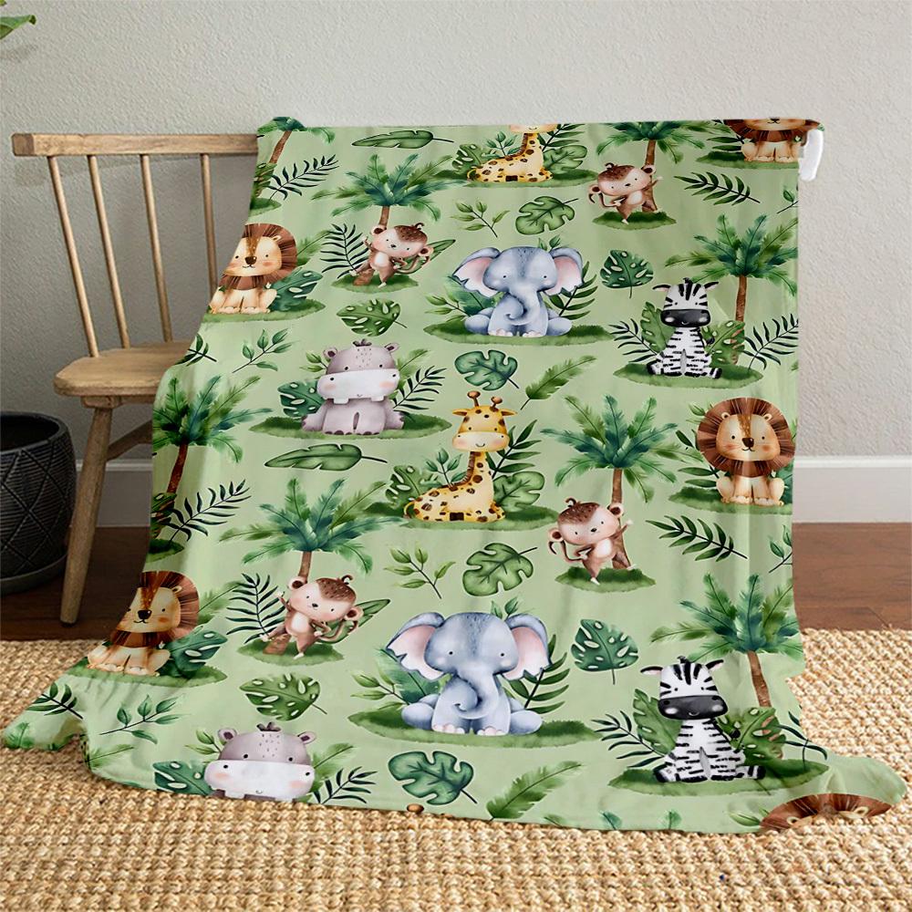 1PC Jungle animalsOutdoor Flannel Blanket - Soft Plush Decor for Picnics, Camping, Bedroom, Playroom, Office, or Lunch Break 1356A