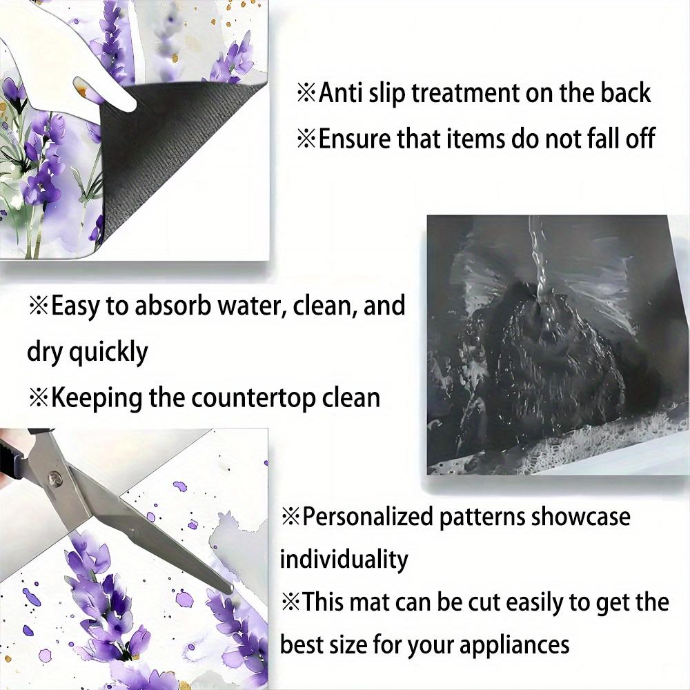 1Pcs Lavender Flower Dish Drying Mat, Absorbent Kitchen Counter Mat, Waterproof Coffee Machine Pad, Non Slip Table Protector