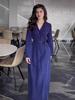 2024 Autumn Women's V-Neck Tie Waist Long Sleeve Midi Dress - Solid Color, European & American Style.
