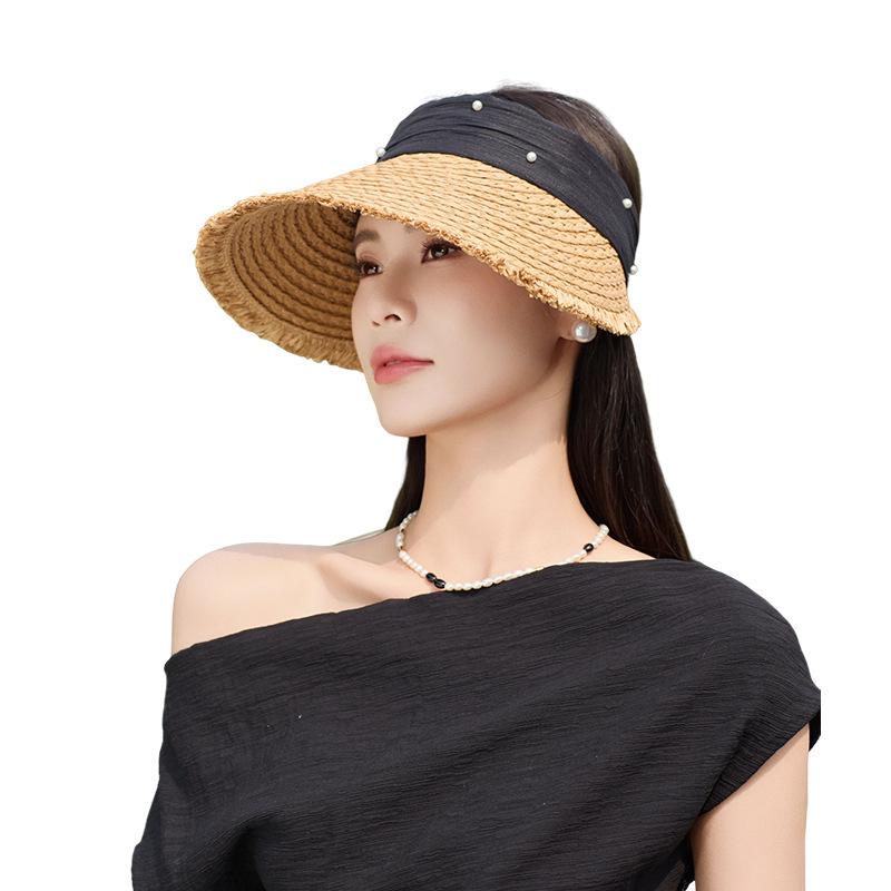 Summer Hat Female Sunshade Sunscreen Woven Straw Hat Empty Top Sun Hat Summer Outdoor Travel Shows Small Face