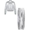 Girls Metallic Dance Jacket Set Long Sleeve Stand Collar Zipper Detail Hip Hop Jazz Performance Pants