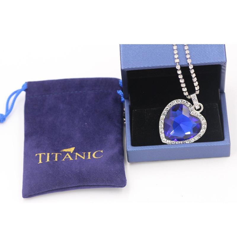 Nuova Collana Ciondolo Cuore d'Oceano Blu Titanic Stile Europeo e Americano Scintillante Moda Zircone Amore Eterno Maglione Rosso Cha