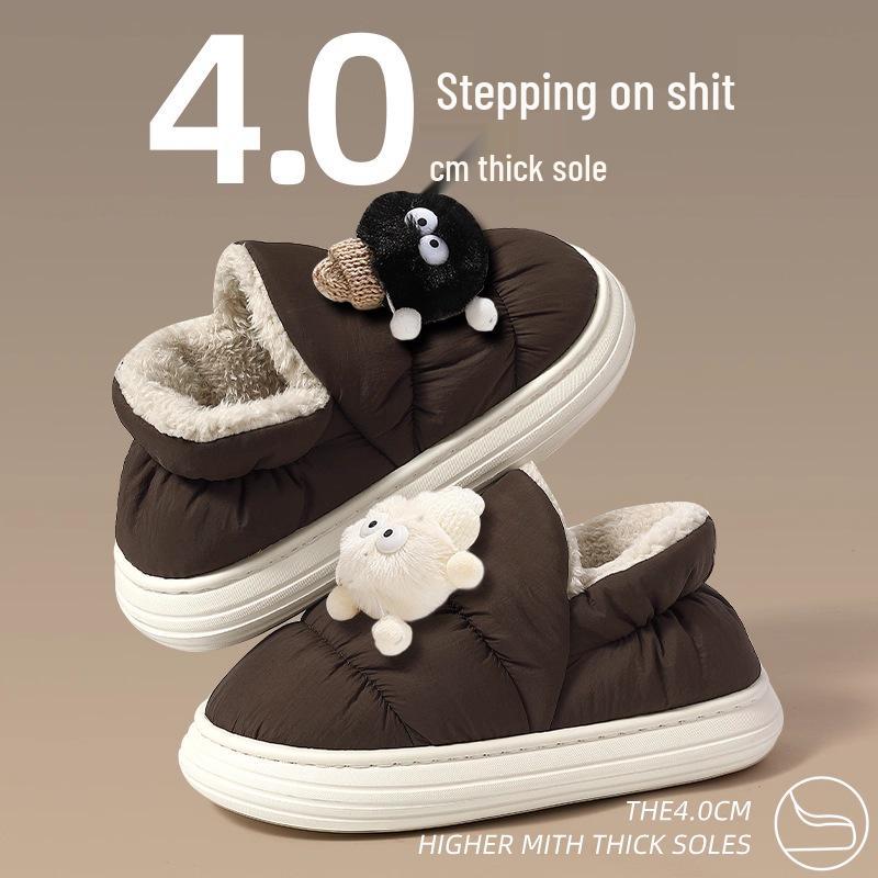 Plush Non-Slip Winter Cotton Slippers for Women and Men - Indoor Closed-Heel Design