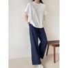 Shop   Women Loose FiT Round Neck AsymmeTric PleaTed BuTTon ShorT Sleeve T shirT