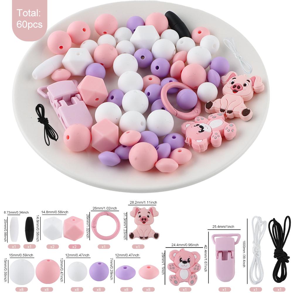 60 Pcs/Bag, Silicone Bead Set For DIY Handmade Creation, Applied To Jewelry, Clothing, Backpacks, Keychains, Etc