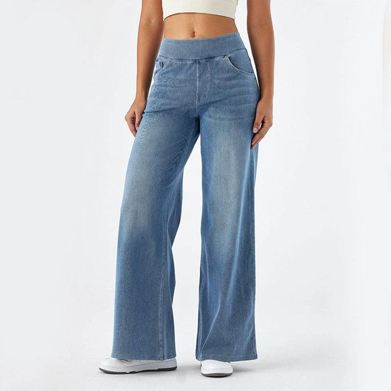 Ladies Wide Leg Trousers Elastic Waistband High Waist Stretch Vertical Trousers Stylish Womens' Casual Pants
