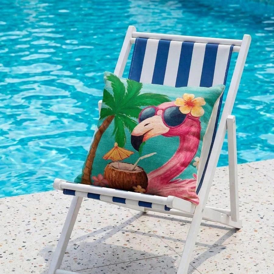 1Pc Funny Flamingo Tropical Throw Pillow Cover, 2D Double-Sided Print Soft Polyester Cushion Case For Home Sofa Bedroom Car Deco