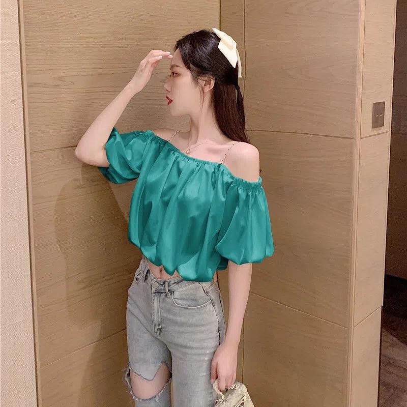 Puff Sleeve Shirt Sling Chiffon Off Shoulder Top Sexy Loose And Thin Elegant Women Shirts Blouses Y2k Short Fashion Crop Tops
