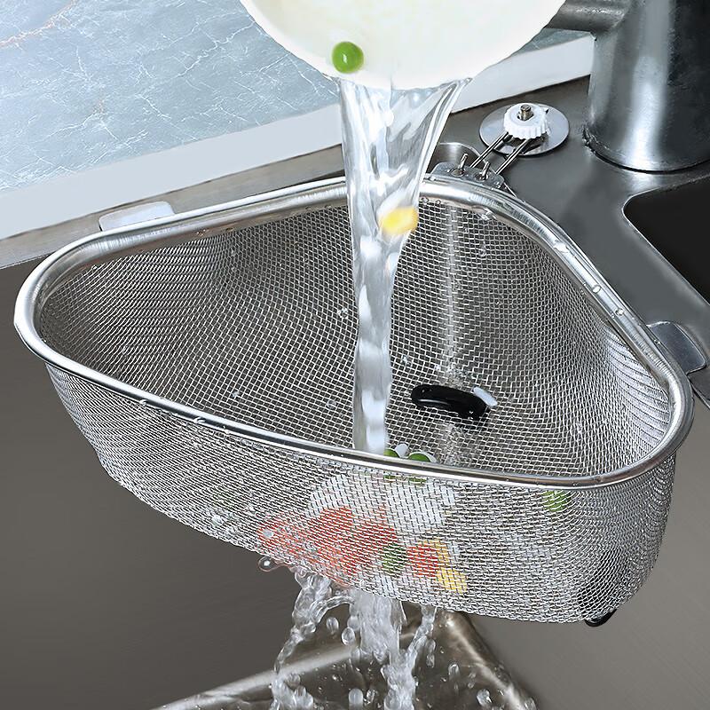 Baijie Triangular Sink Strainer, Stainless Steel Kitchen Utensil, Multifunctional Drain, Food Waste Collector, Storage Rack