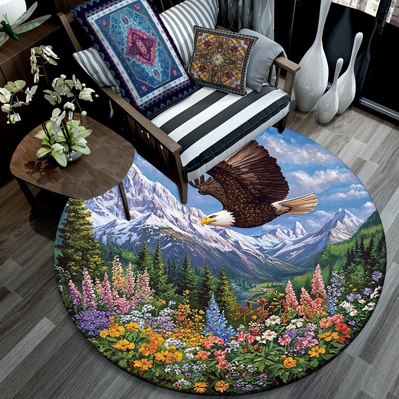 Eagle Mountains Round Area Rug,Carpet Rug for Living Room Bedroom Sofa Playroom Decor,Non-slip Floor Mat
