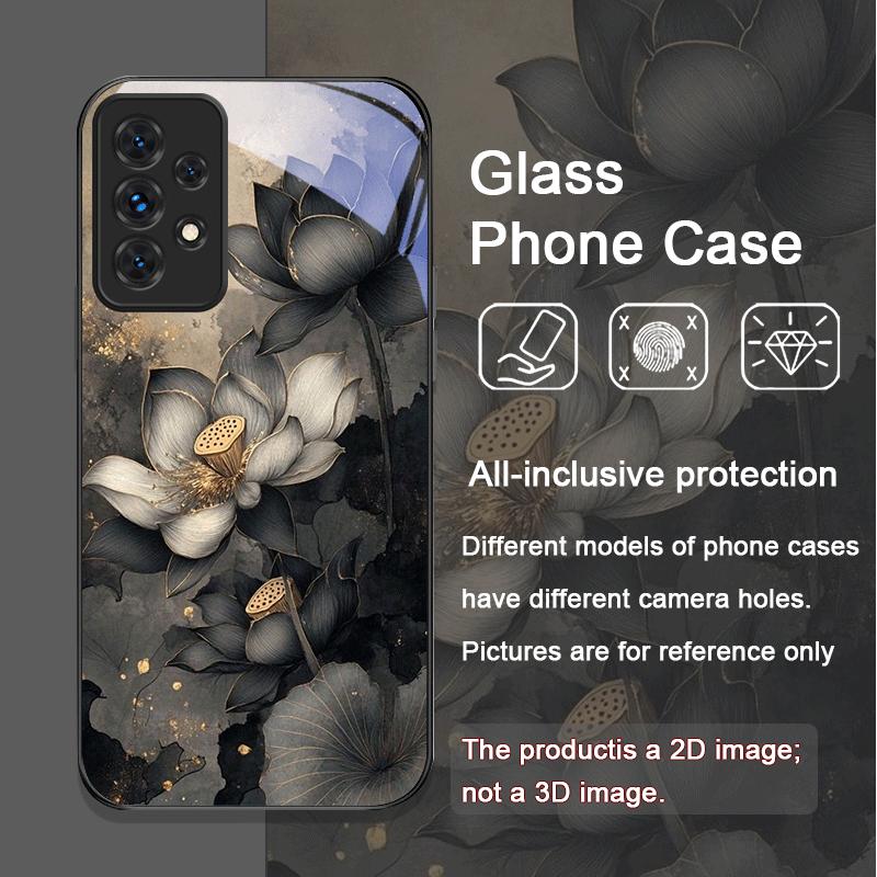 Luxus Blumendekor Lotusblumenmuster Gehärtetes Glas Handyhülle für Samsung Galaxy A56 A55 A54 A53 A52 A36 A14 A31 A51 5G Hülle