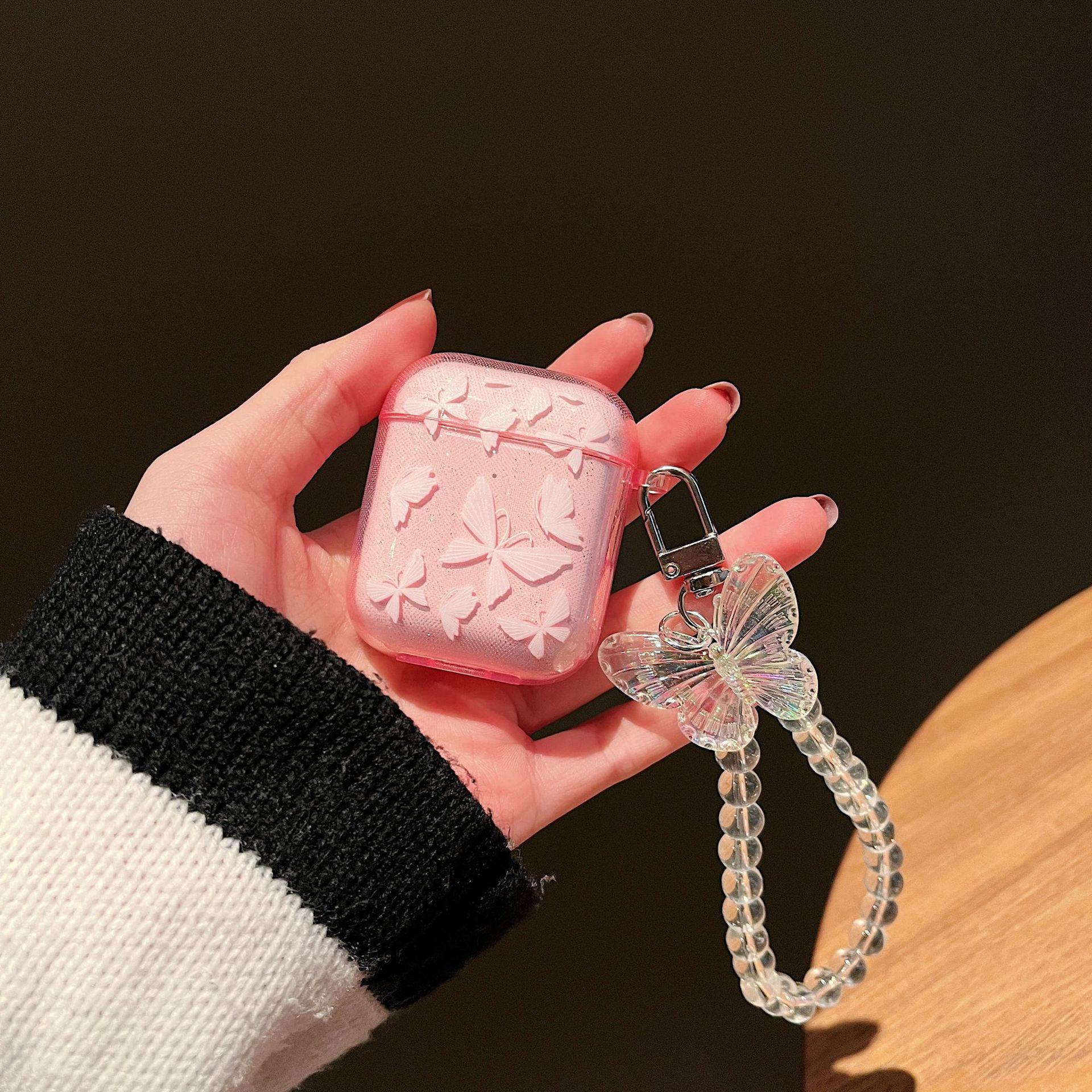 

Прозрачный блестящий чехол для Bluetooth-гарнитуры с цепочкой-бабочкой для 1/2/3Pro airpods 1/2 generation