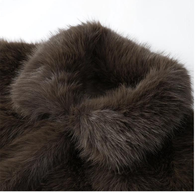 Cappotto invernale alla moda europea e americana da donna 2024, in finta pelliccia marrone