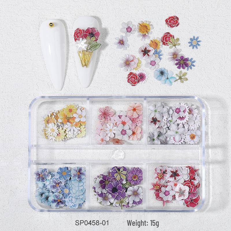 

300-Piece Colored Flower Wood Pulp Nail Art Set: Daisies, Sunflowers, Roses, Leaves.