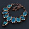 Collier Topaze Bleue Bijoux en Pierre Précieuse, Collier Cuivre Électroformé, Collier Chaîne Réglable Fait Main Cadeau Pour Femme Bijoux