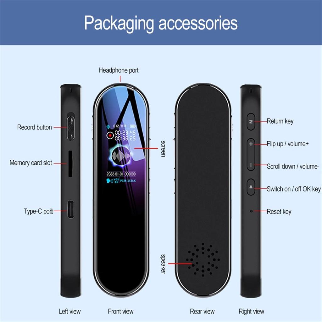 Multi-function Voice Recorder Stereo Sound Pickup Dynamic Noise Reduce Dictaphone One-key Recording 8-64G Dictaphone MP3 Player