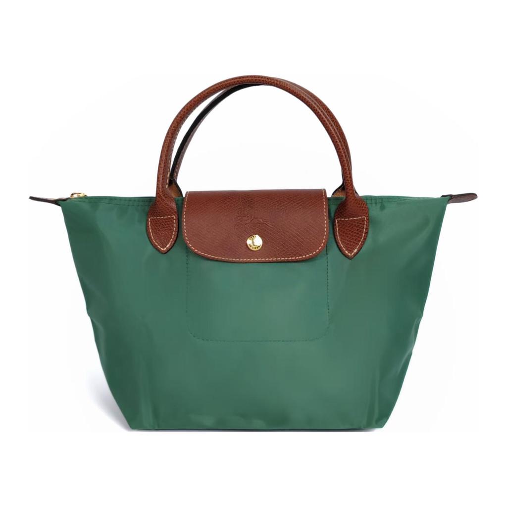 Longchamp Le Pliage Original Minimaliste Sac Cabas Dumpling en Toile de Nylon Texturée et Cuir pour Trajet Quotidien Petit Sac Cabas Femme Sauge 1621089P84