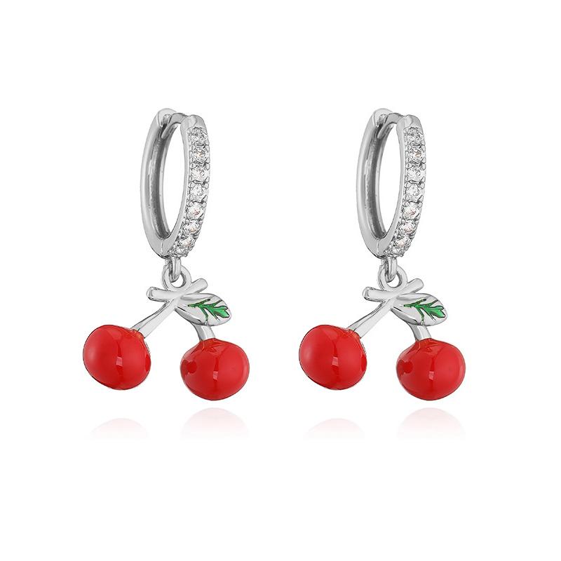 HECHENG,Fruit Party Sweet Cute Strawberry Cherry Shape Pendant Brass Earrings Women's Fashion Jewellery 1 Pair