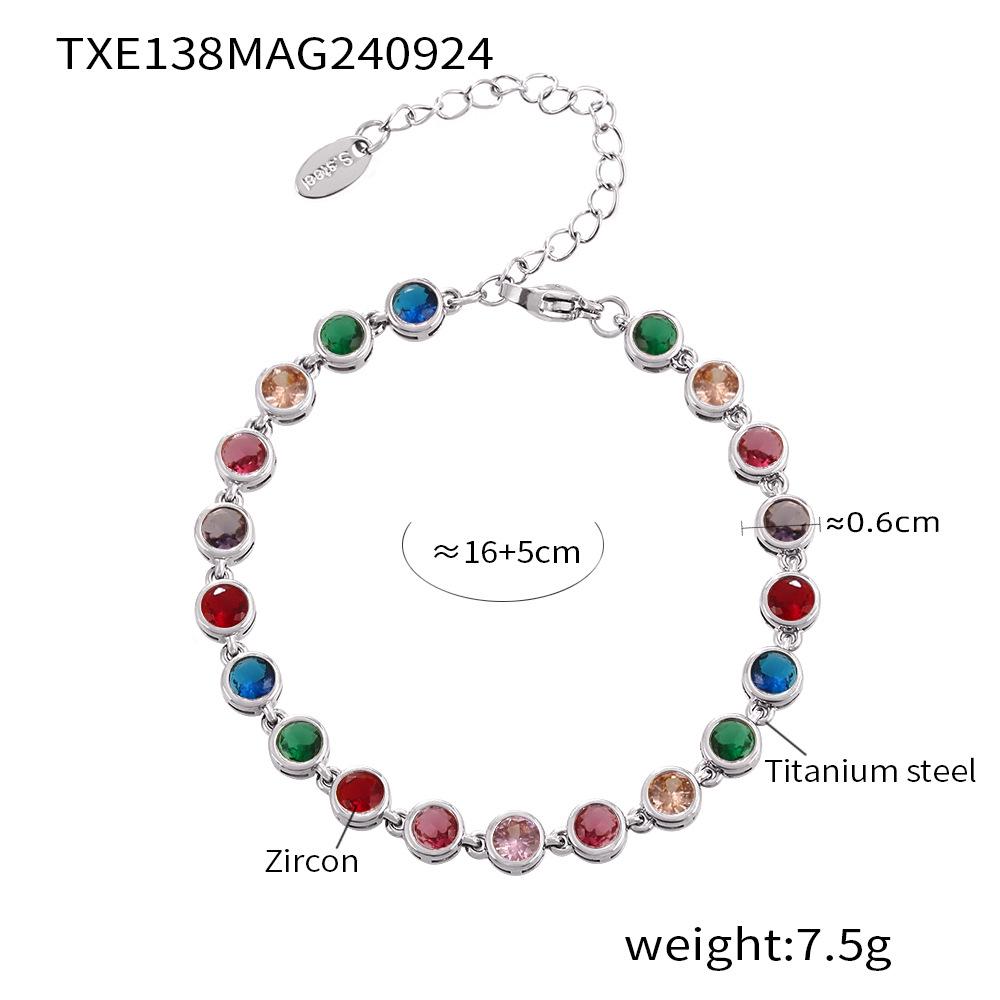 Bohemian Zircon Jewelry Set: Colorful Beads, Round Necklace & Bracelet, Titanium Steel with PVD Plated 18K Gold.
