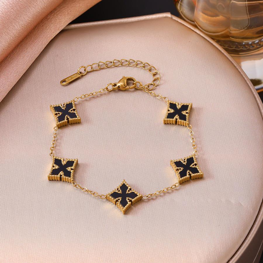 Versatile Four-Leaf Clover Double-Sided Mother-of-Pearl Bracelet for Women - Stainless Steel Jewelry