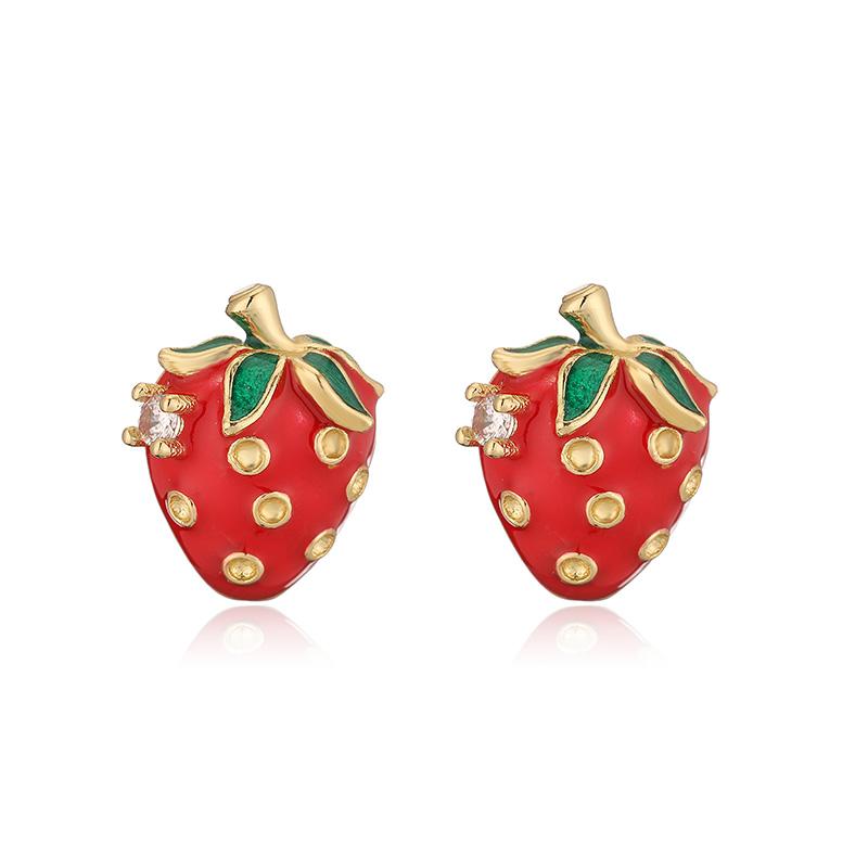 

HECHENG, Sweet and Fresh Summer Fruit Earrings, Red Strawberry Enamel Dripping Oil Zircon Zircon Women s Earrings 1 Pair Other