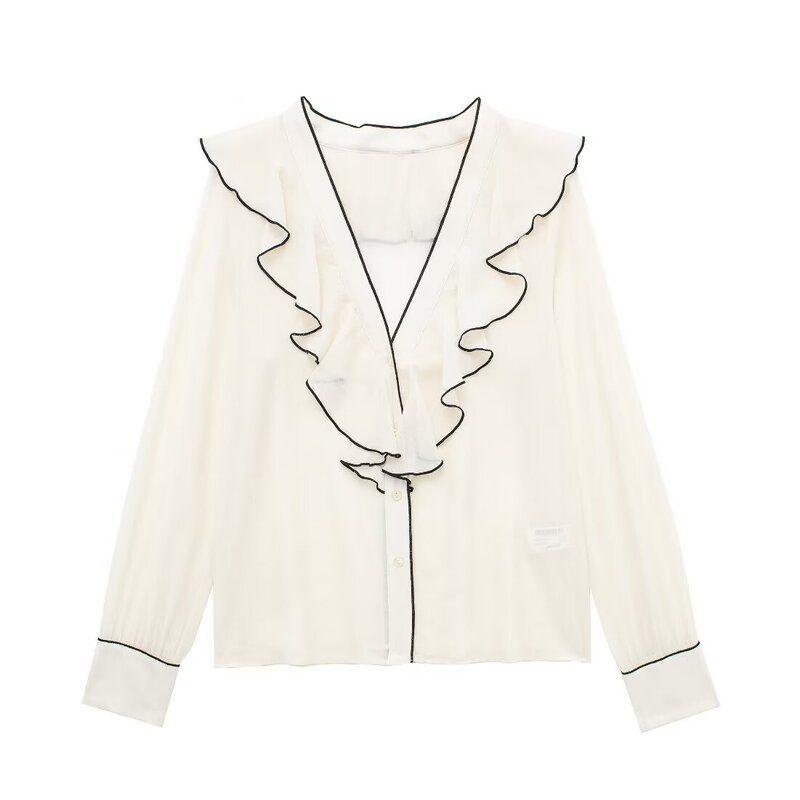Fashion Style 2024 Spring New Women's Clothing Elegant Versatile Contrast Color Rolling Peplum Top 3897053 712