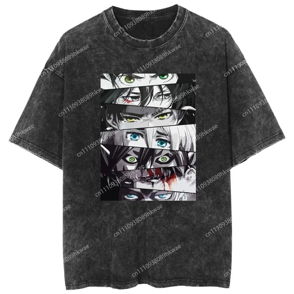 Vintage Washed T-shirt Man 2026 Attack on Titan Short Sleeve Tee Streetwear Anime Print Casual Tops Summer Y2k