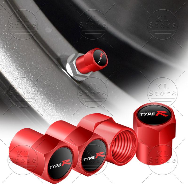 Car Decor 4Pcs Type R Typer Logo Car Wheel Tire Valve Caps Stem Caps Dust Proof Covers For Honda Odyssey Accord Civic CRV Jazz