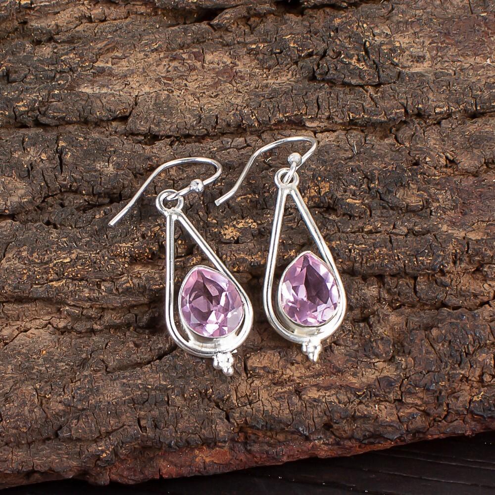 Pear Morganite Gemstone 925 Sterling Silver Jewelry Drop/Dangle Earrings 1.50" EE-14-11