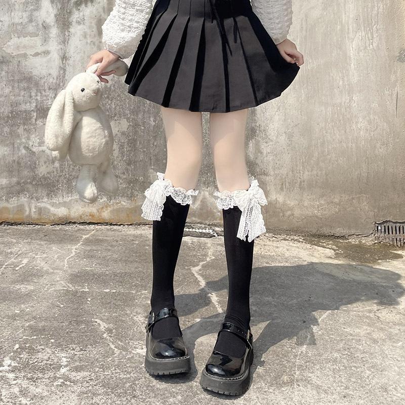 Calze da donna stile giapponese Calzini alti al ginocchio Calzini lunghi in nylon trasparente ultrasottile Calzini al ginocchio JK Lolita per ragazze dolci