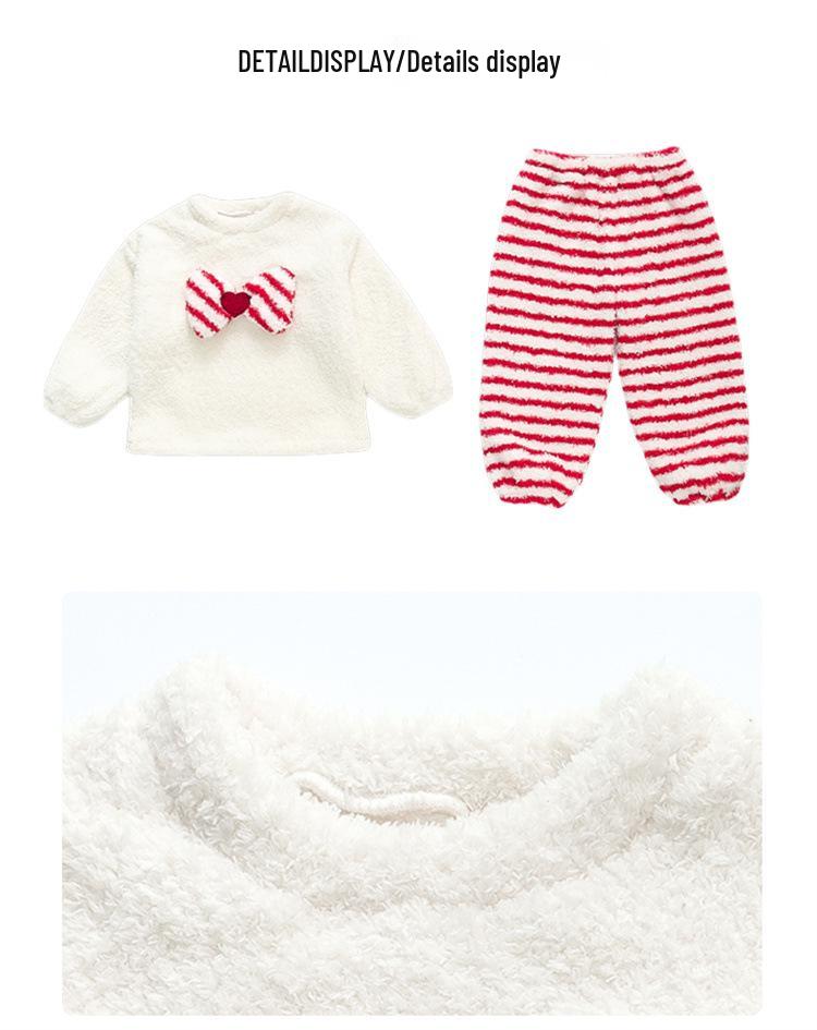 Girls' Flannel Striped Bow Pajama Set - Cozy Autumn/Winter Homewear for Babies 2025
