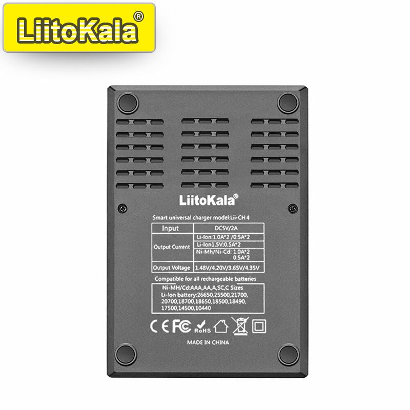 LiitoKala Lii-CH4 Smart-Ladegerät für 18650/21700/26650/AA/AAA/Ni-MH/Li-ion, 1,2V/1,5V 4-Schacht Schnellladung, USB-C, Automatische Erkennung