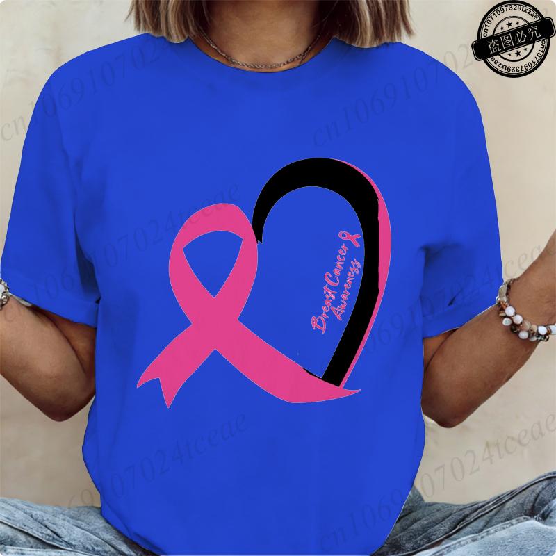 T-shirt a maniche corte da donna Maglietta Consapevolezza Cancro al Seno Nastro Rosa Maglietta con Stampa Abbigliamento Donna T Shirt Harajuku