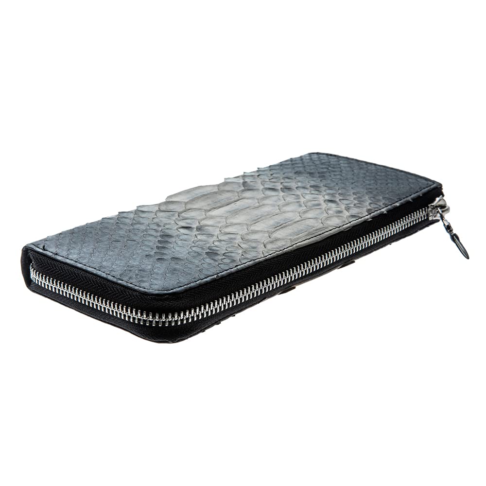 Artemis Classic L-Shaped Slim Gray Python Long Wallet (ZW0008) - Men's Long Wallet with Zipper, Snake Pattern, and Genuine Leather