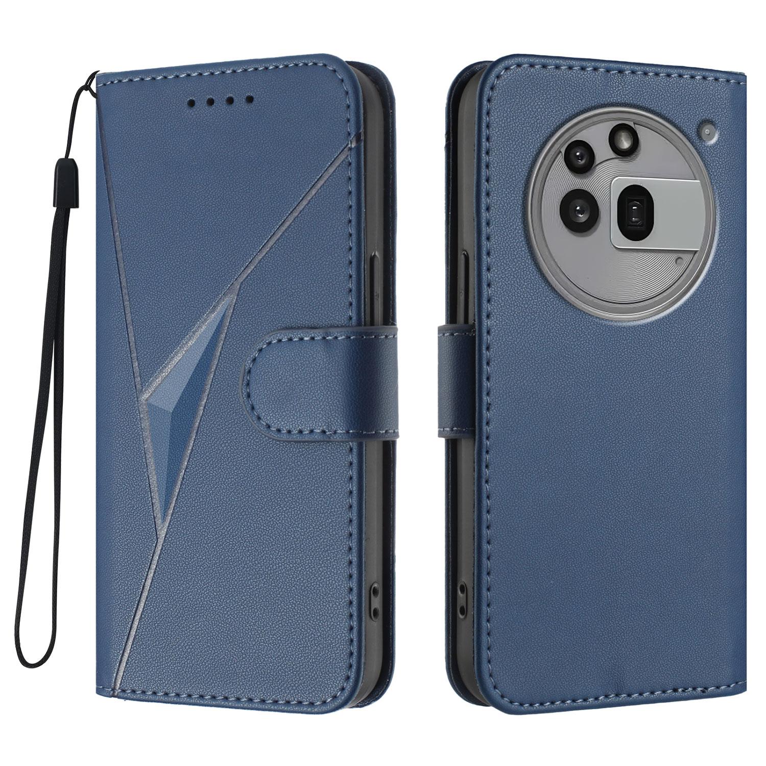 

For Nothing Phone (3a) Pro Case Triangle Imprint Leather Phone Cover with Lanyard Royal Blue