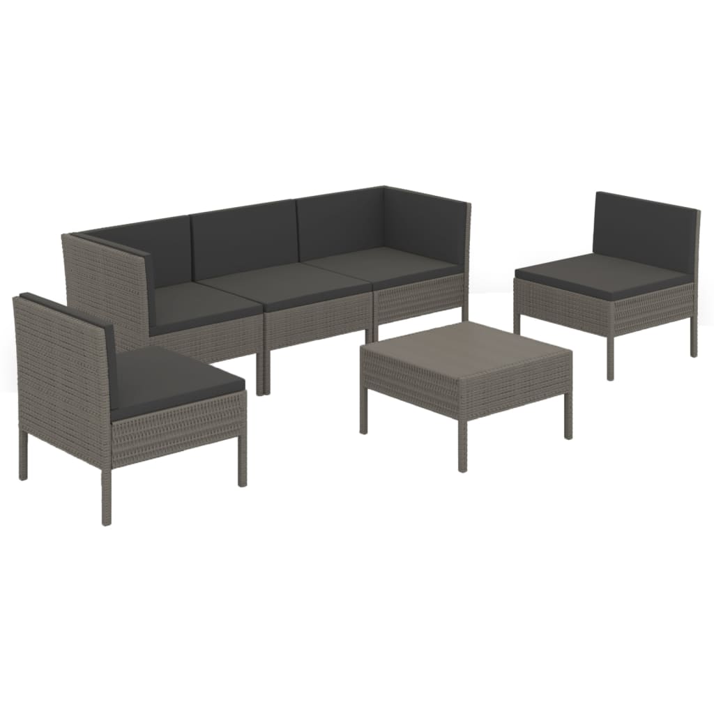 Vidaxl 6-Cz. Garden Lounge Set, Cushions, Grey, Rattan PE