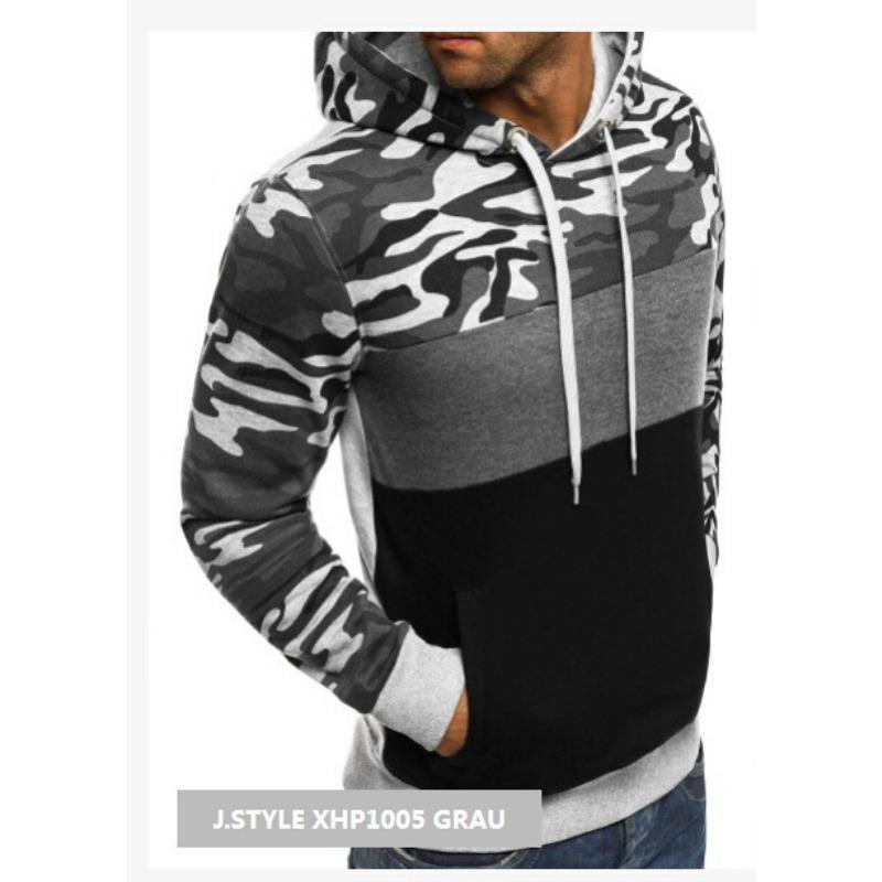 New Spring and Autumn Men's Fleece Hooded Sweatshirt Youth Trend Pullover Men's Camouflage Color Matching Slim Sweatshirt