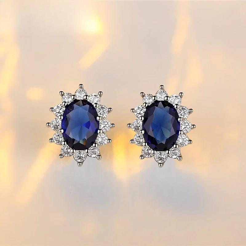 Authentic 925 Sterling Silver Plated Women Wedding Engagement Jewelry Collections Princess Oval Zircon Crystal Necklace Earrings Ring